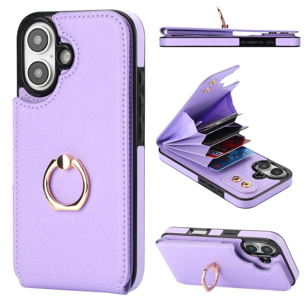 IPhone 16 6.1", Card Holder, 360°Rotation Ring Kickstand Case, 20I-171PH007